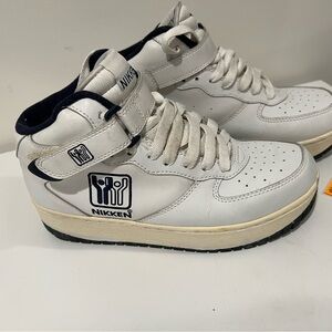 Nikken Women's White High-Top Athletic Sneakers with Navy Detail